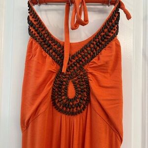 a.n.a Vibrant Orange Halter Dress With Beaded Neckline